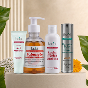 Combo Renovação & Uniformização Facial Premium - Creme + Sabonete + Loção tônica + Protetor premium com tonalidade.