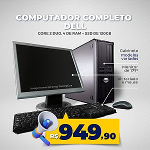 Promoção Computador Completo, Intel Core 2 Duo + SSD de 120GB + Kit teclado e Mouse + Monitor de 17'