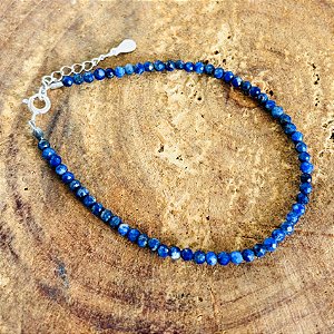 Pulseira de pedra lápis lazuli com extensor de prata
