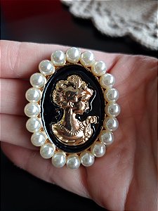 Broche Camafeu G Pérolas (Preto)
