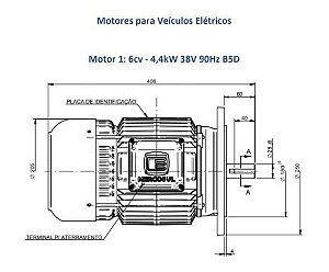 Motor Mercosul para veículos elétricos 6cv - 4,4kW 38V 90Hz B5D)