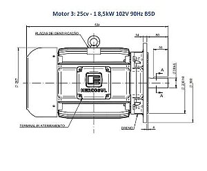 Motor Mercosul para veículos elétricos (25cv - 18,5kW 102V 90Hz B5D)