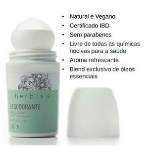 Desodorante Roll-on Lippia Alba Sem Perfume Natural e Vegano 50ml - Herbia