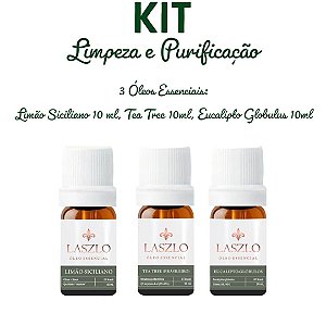 Kit Limpeza Purificação 3 Oleos Essenciais: Eucalipto Globulus, Limao Siciliano, Melaleuca (Tea Tree) 10ml - Laszlo