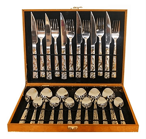 Faqueiro Talheres Inox 24 Peças Dourado "Grátis Maleta Dourada"
