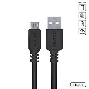 CABO PARA CELULAR SMARTPHONE MICRO USB PARA USB A 2.0 1 METRO PRETO - PMUAP-1