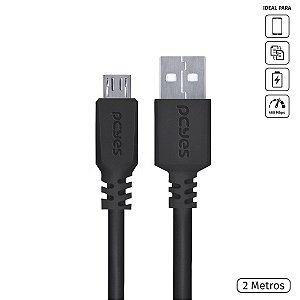 CABO PARA CELULAR SMARTPHONE MICRO USB PARA USB A 2.0 2 METROS PRETO - PMUAP-2