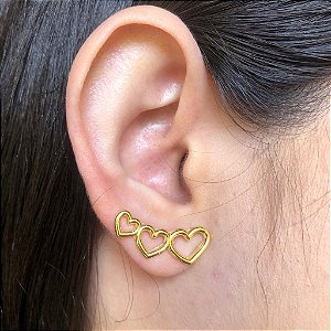 Brinco Ear Cuff  Dourado De Corações Pequeno Folheado