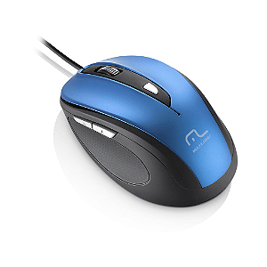 Mouse Multilaser Com Fio 1600Dpi USB 6 Botões Preto e Azul MO244