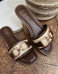 Rasteirinha clube confort Marrom com bege