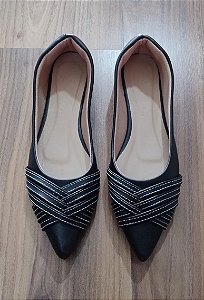 Sapatilha bico fino Juliette Preta com linha branca