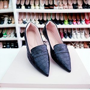 Sapatilha Mocassim Rafaela Croco Preta