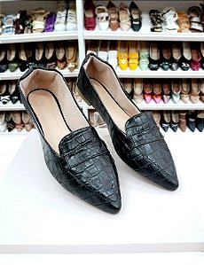 Sapatilha  bico fino Mocassim Preto croco