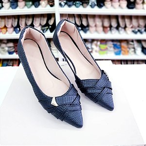 Sapatilha bico fino alongado Adriana Preta Snick com linha preta