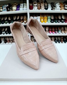 Mocassim bico fino Croco Nude