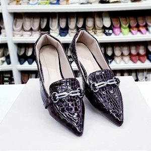 Sapatilha Mocassim bico fino Marsala Croco