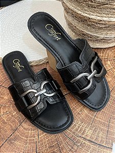 Rasteirinha Clube confort Preto croco