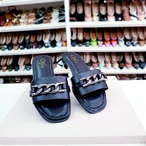 Rasteirinha Clube confort Preta com corrente