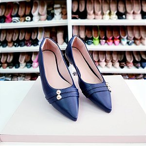 Sapatilha bico fino dois pontinhos azul marinho