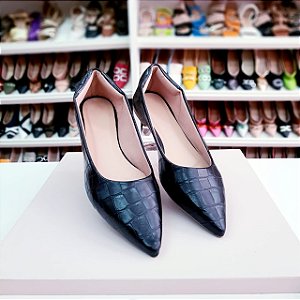 Sapatilha bico fino alongado Preta Croco