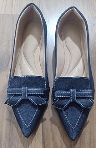 Sapatilha bico fino alongada mocassim jeans Julia