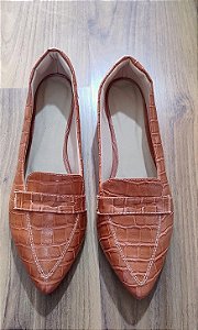 Sapatilha Bico Fino Croco Mocassim Caramelo Tamanho Especial