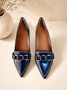 Sapatilha Bico Fino Erica Azul Verniz