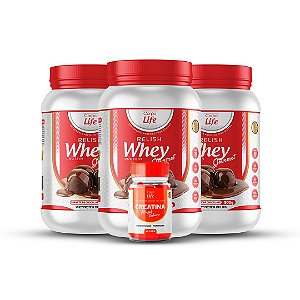 3 Whey Relish Goumert  900g + 1 creatina Muscle volume 90 cápsulas