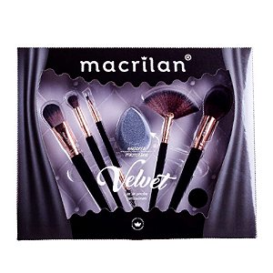 Kit 5 Pincéis e 1 Esponja Microfibra Velvet Macrilan Preto