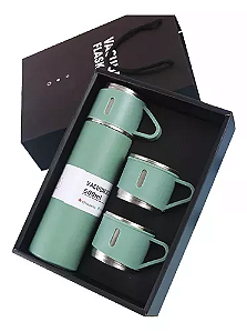 Kit Garrafa Térmica Vacuum Flask Set 500ml com 3 Xícaras - Mantém Bebidas Quentes e Frias