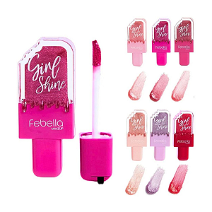 Brilho Labial Sorvetinho Picolé com Glitter Girl Shine - Febella