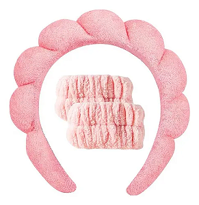 Kit Acessório De Skincare Tiara Nuvem+faixa De Pulso - Dafu