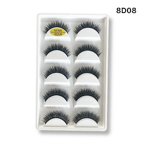 Caixa Com 5 pares de Cílios Postiços 8D-08 - Fix Make