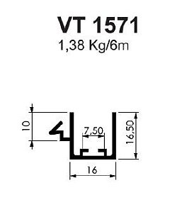 VT-1571- GUARDA PÓ P/ 10 MM VIDRO TEMPERADO 1.38 KG BARRA 6,00 ML