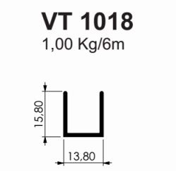 VT-1018-PERFIL  U 15,8 X 15,8 VIDRO TEMPERADO 1,00 KG BARRA 6,00 ML