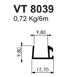 VT-8039- GUARDA PO P/ 8 MM VIDRO TEMPERADO 0,720 KG BARRA 6,00 ML