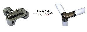 ALU-11- CONEXÃO TRIPLA COM DUPLA ARTICULAÇÃO PARA TUBO REDONDO "2"(50MM) P/GUARDA-CORPO / ESCADA