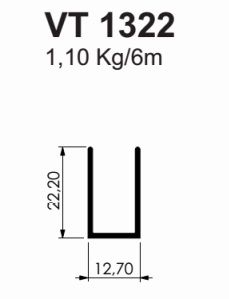VT-1322 perfil u  12,70 x 22,20  1,10 kg barra 6,00  ml