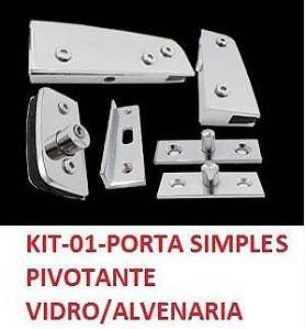 KIT-01-PORTA SIMPLES PIVOTANTE VIDRO/ALVENARIA VIDRO TEMPERADO