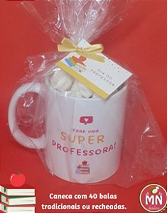Unidade da caneca Dia dos Professores com 40 balas de coco tradicionais ou recheadas (escolha o sabor)