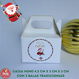 Unidade da caixa mimo 4,5 cm x 3 cm x 3 cm com 2 balas tradicionais sem recheio com tag personalizada 3,5 cm