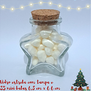 Unidade do vidro estrela 6,8 cm x 6 6 cm com tampa com 35 mini balas