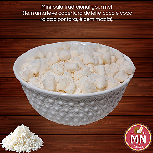 Kg da Mini Bala de coco tradicional tipo gourmet ou gelada, branca sem recheio com 275 a 300 unidades