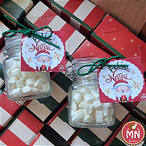 Unidade do pote de natal 100 ml hermético vidro com silicone com 60 mini balas de coco com fita e tag