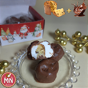 Unidade da Caixa Pratice Visor 8 cm x 8 cm x 4 cm com 10 balastone (bala de coco recheada de chocotone e cobertura de chocolate ao leite).