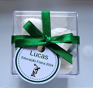 Kit com 10 caixinhas de acrílico 5 cm x 5 cm com 8 balas tradicionais sem recheio e tag personalizada com arte inclusa tema formatura
