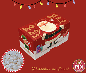 Unidade da mini caixinha de natal ho ho ho com 40 mini balas de coco tradicionais sem recheio 4 cm x 8 cm x 4 cm