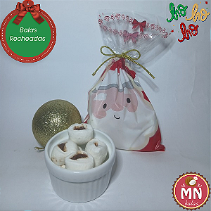 Unidade do saquinho 12 cm x 22 cm com 15 balas recheadas (escolher sabor) Poli Papai Noel Natal