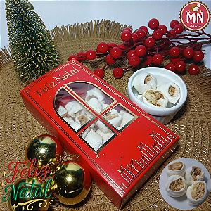 Unidade da caixa tablete natal luz 8,5 cm x 16,5 cm x 3 cm com 15 balas recheadas de balastone (chocotone artesanal sem cobertura de chocolate ao leite).