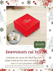 Unidade da caixa de natal com 12 balas tradicionais 8 cm x 8 cm x 4 cm (escolher sabor)